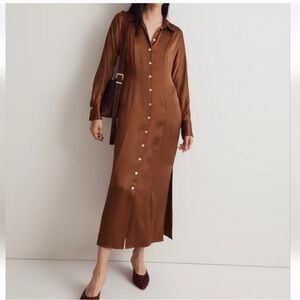 Madewelll satin maxi shirt dress EUC